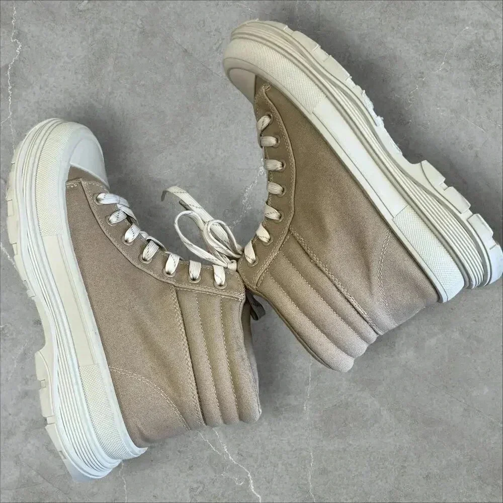 MIA Ace Canvas Lace Up High Top Sneakers Ankle Shoes Women Size 8M Sand Lug Sole - Picture 8 of 15